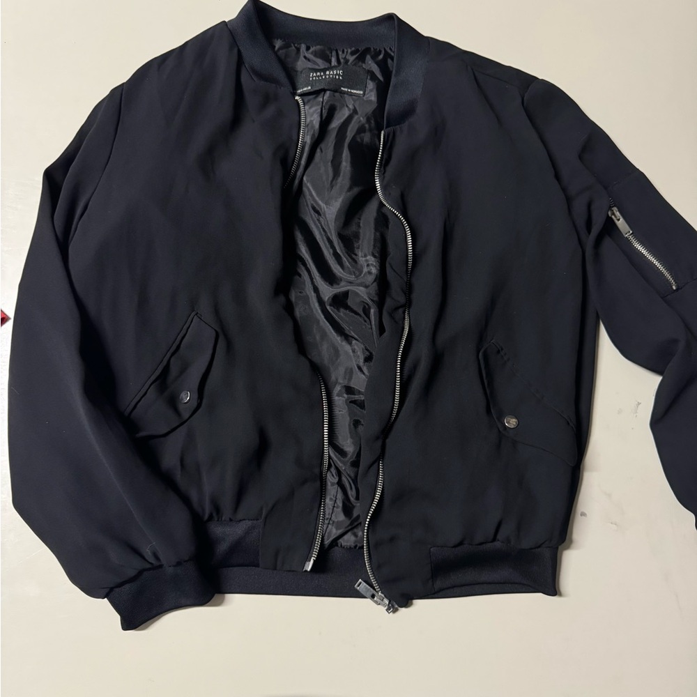 Zara Black Bomber Jacket Varsity Style
